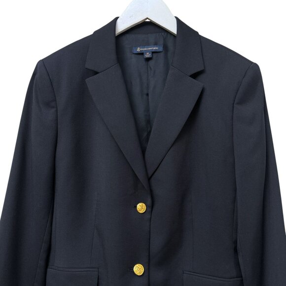 BROOKS BROTHERS Womens Navy Blue Blazer Size14 Italian Wool Goldtone Logo Button - Picture 8 of 16